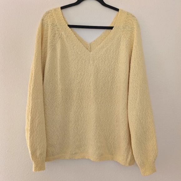 HEYSON Pale Yellow/Butter V-Neck 90s Style Boucle Sweater sz 3XL Retro 90s Mom - Picture 4 of 10